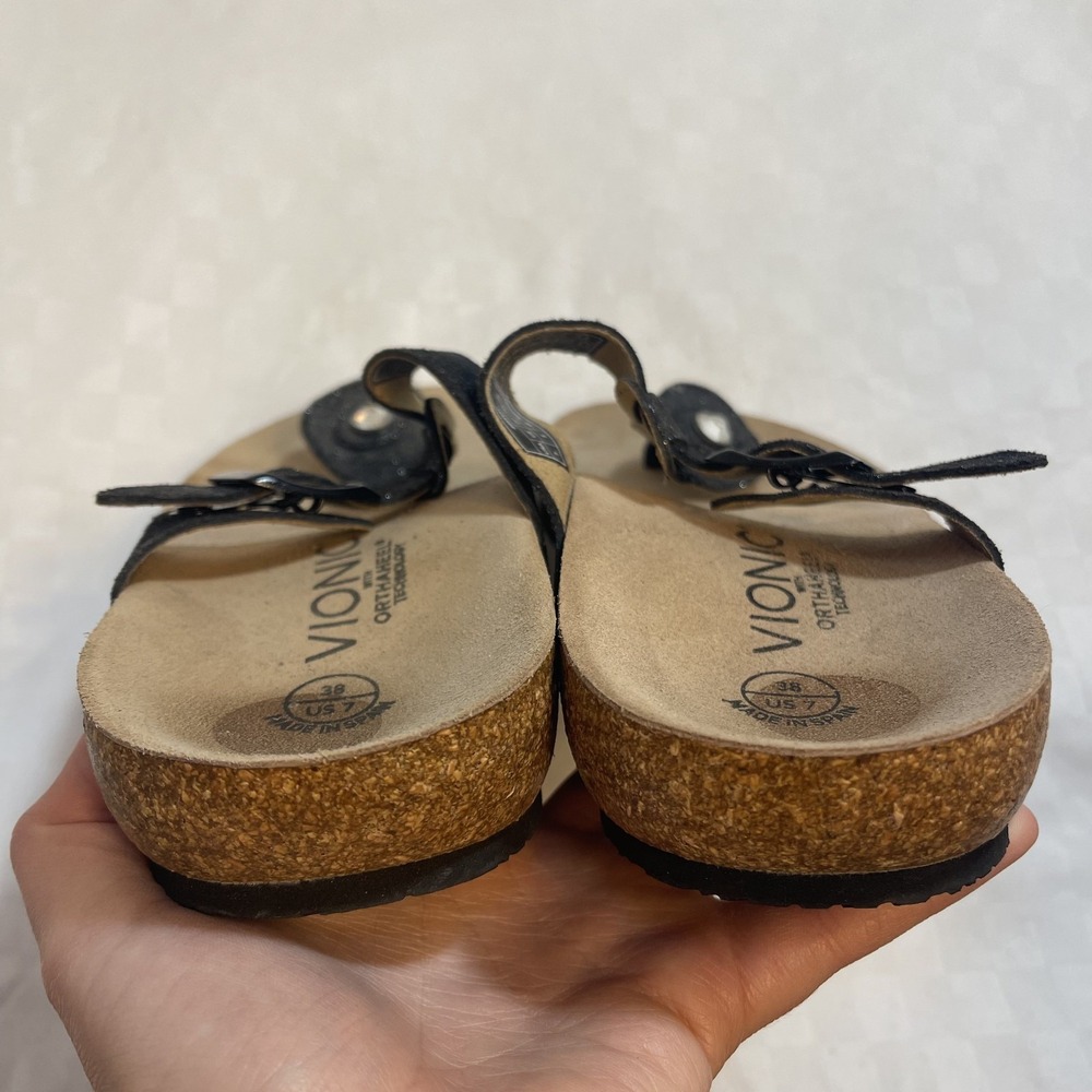 NWOB Vionic 44Mary Orthaheel Thong Sandals Flip Flop Black Glitter Women 7 EU 38 - Picture 5 of 7